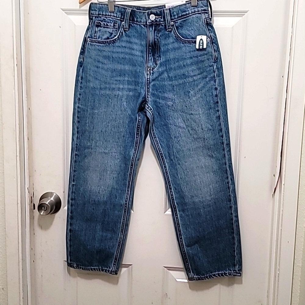 NEW Old Navy Slouchy Straight Jeans Boys 12 Blue High Rise Built-In Tough